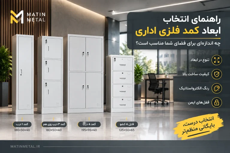 ابعاد کمد فلزی اداری متین متال