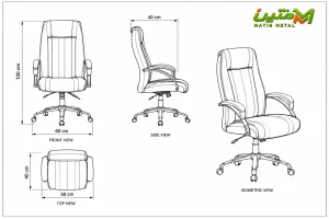ابعاد صندلی مدیریتی کد 140 ، 130*60